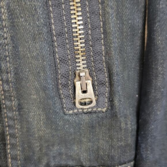 Levis Red Tab Trucker Denim Jacket Womens Medium Dark Wash Snap Closure 2 Pocket - Picture 8 of 14